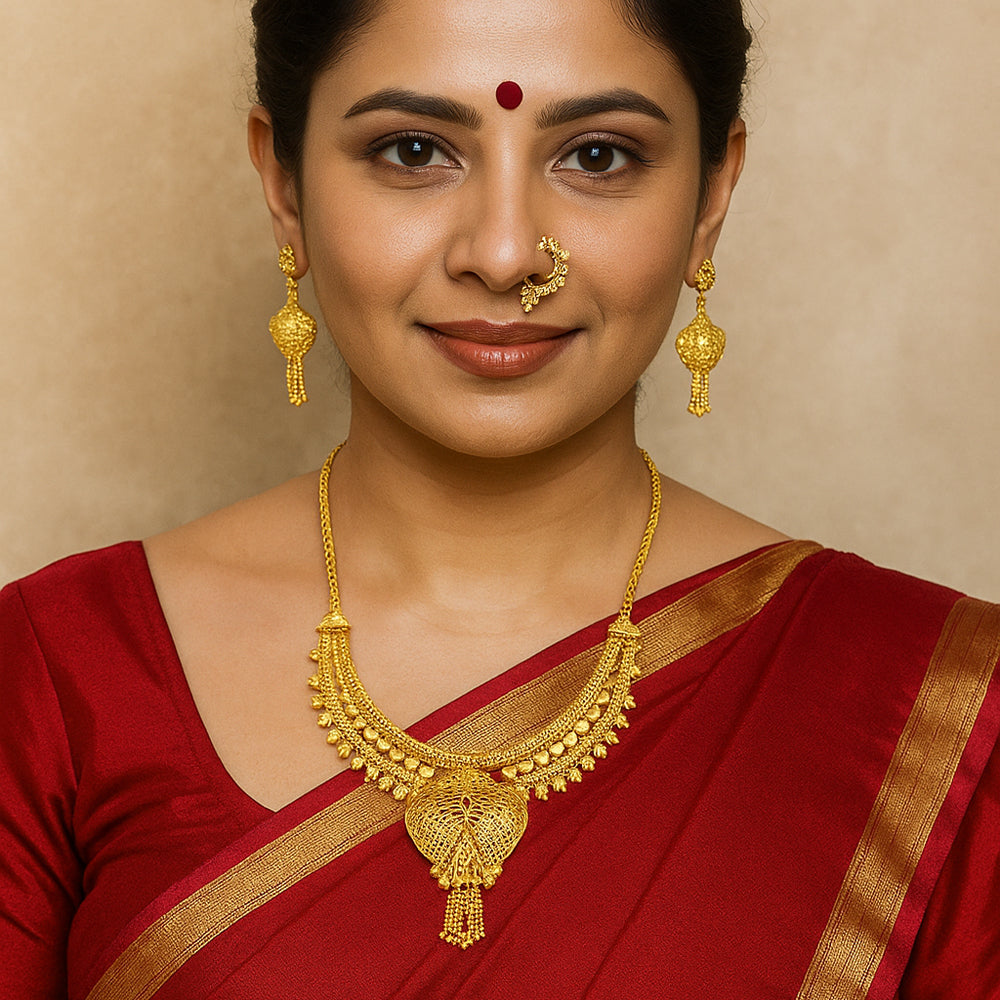 Jewelmaze Elegant Forming Gold Necklace Set Traditional Jewelry for Women Perfect for Weddings