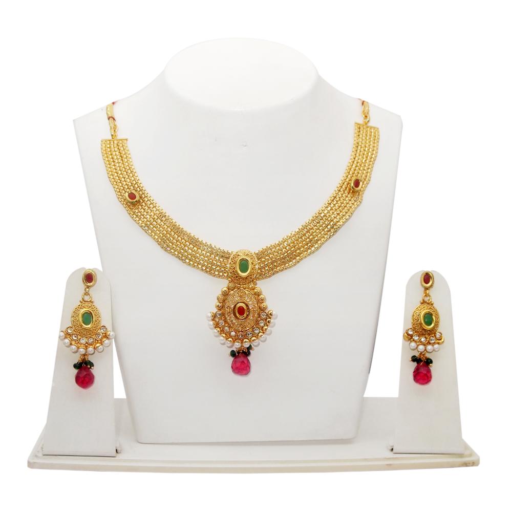 JewelMaze Gold Plated Austrian Stone Copper Necklace Set