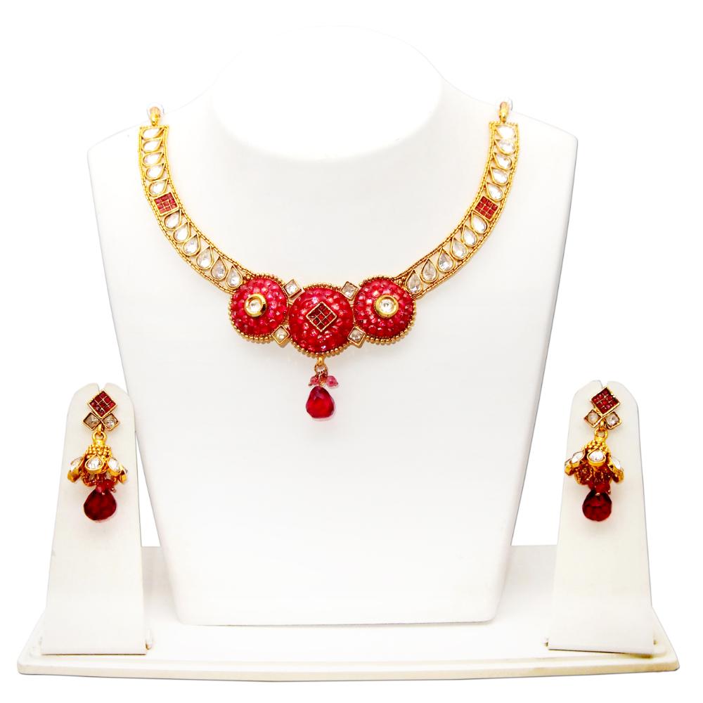 JewelMaze Pink Austrian Stone Copper Necklace Set