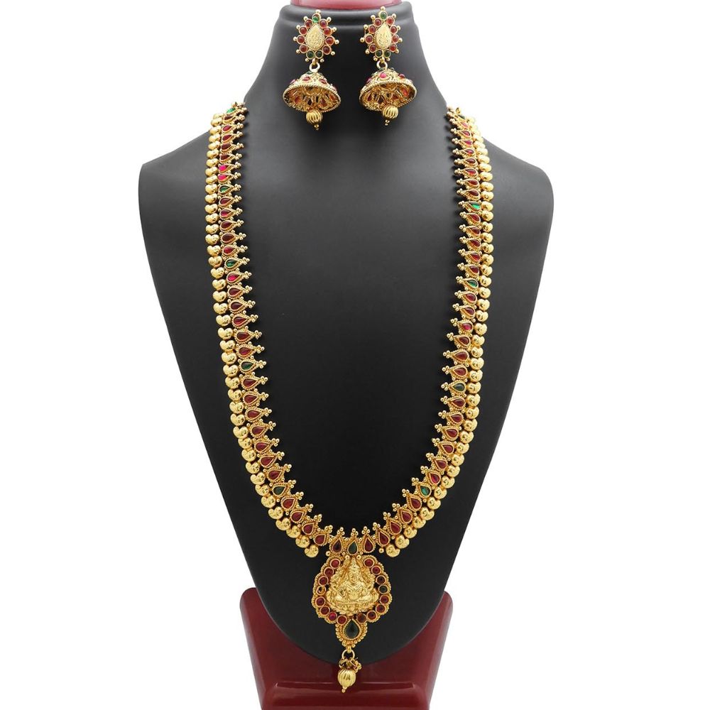 JewelMaze Designer Pota Stone Temple  Necklace Set for women