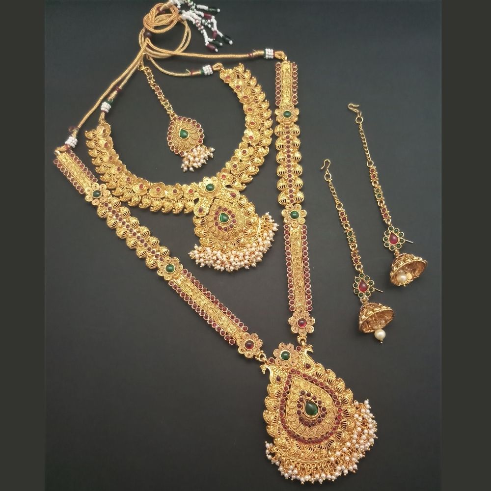 JewelMaze Traditional Pota Stone Long and short Necklace set