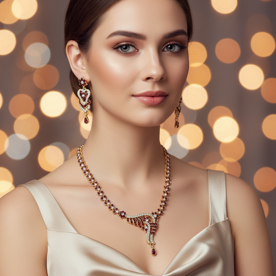 JewelMaze Austrian Stone Gold Plated Necklace Set - 1108532