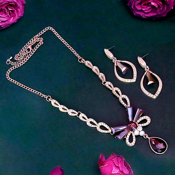 JewelMaze Rose Gold Plated Austrian And Crystal Stone Necklace Set - 1109005G