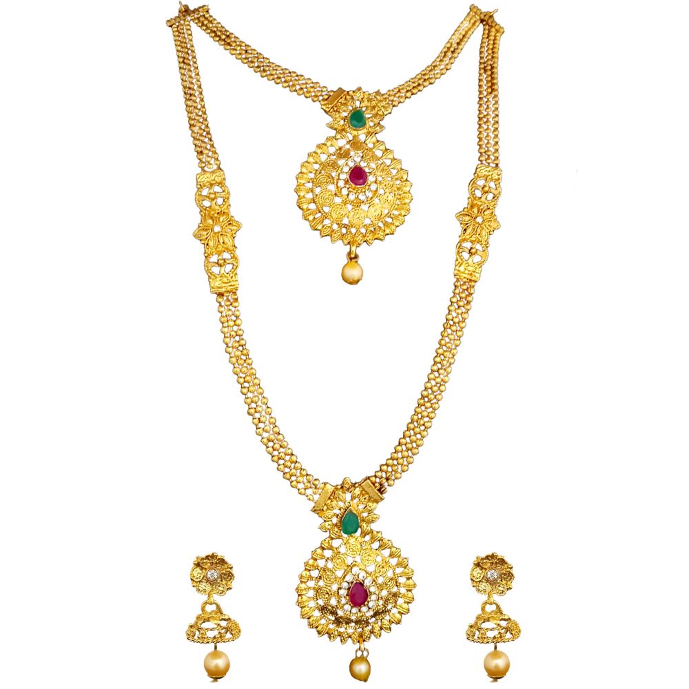 JewelMaze Traditional Pota stone Short and long necklace set