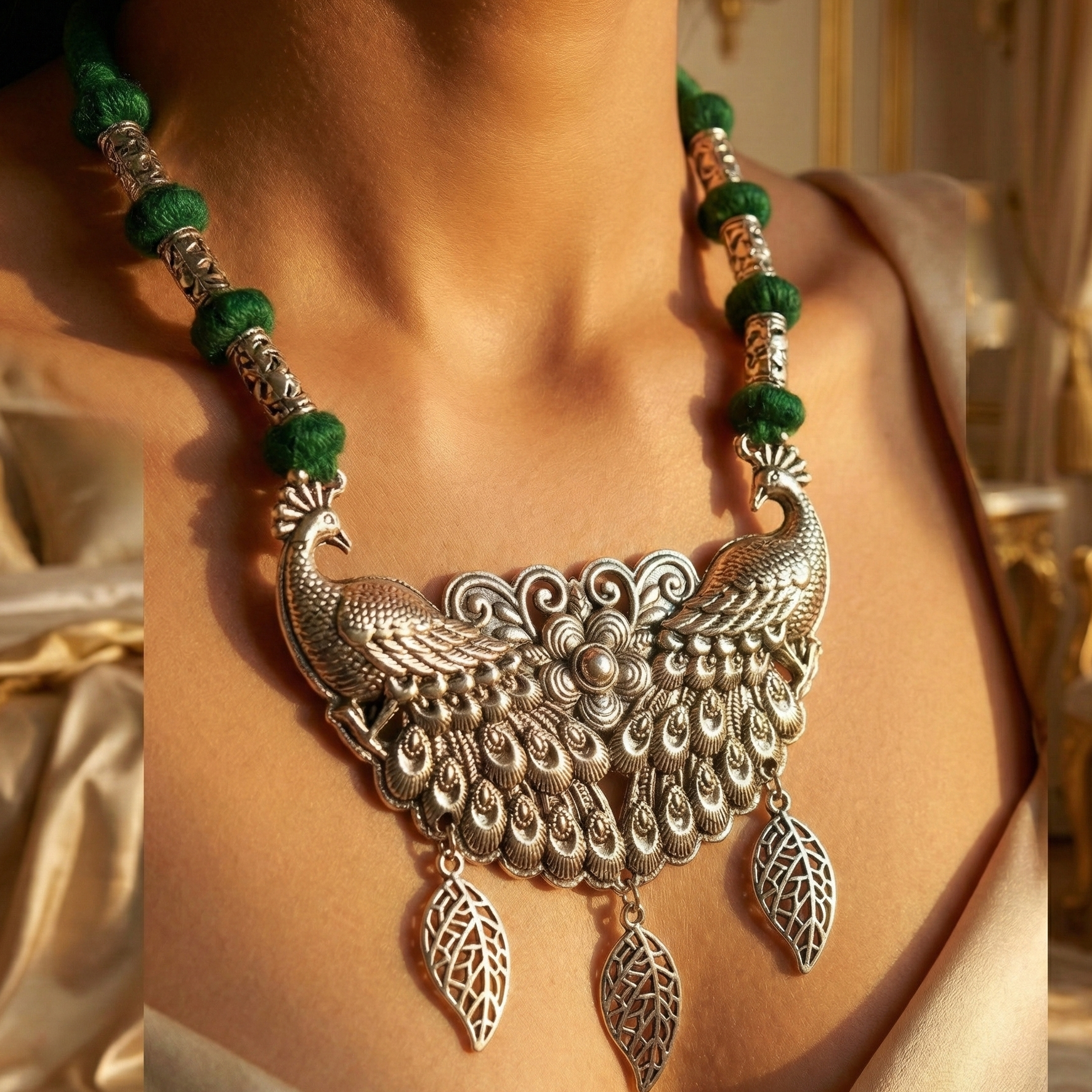 JewelMaze Elegant Oxidised long necklace For Traditional Wear