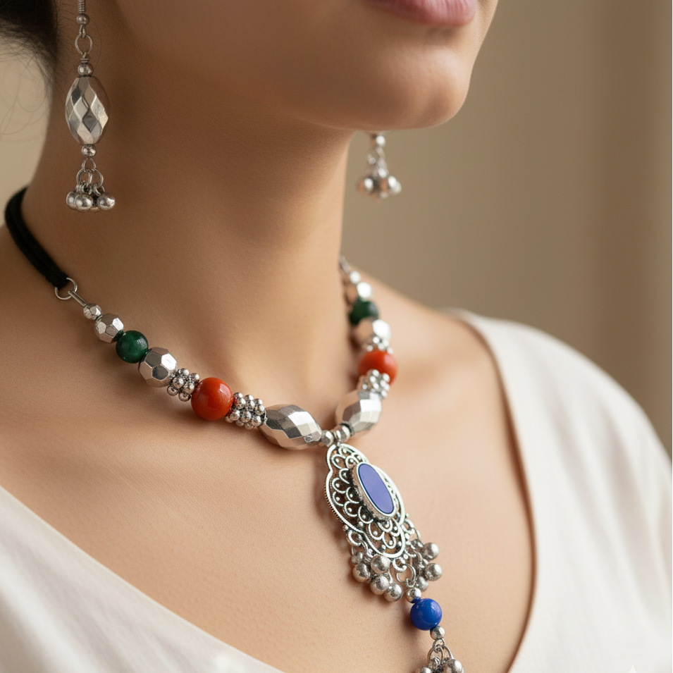 JewelMaze Antique Oxidised Jewelry Necklace For Women