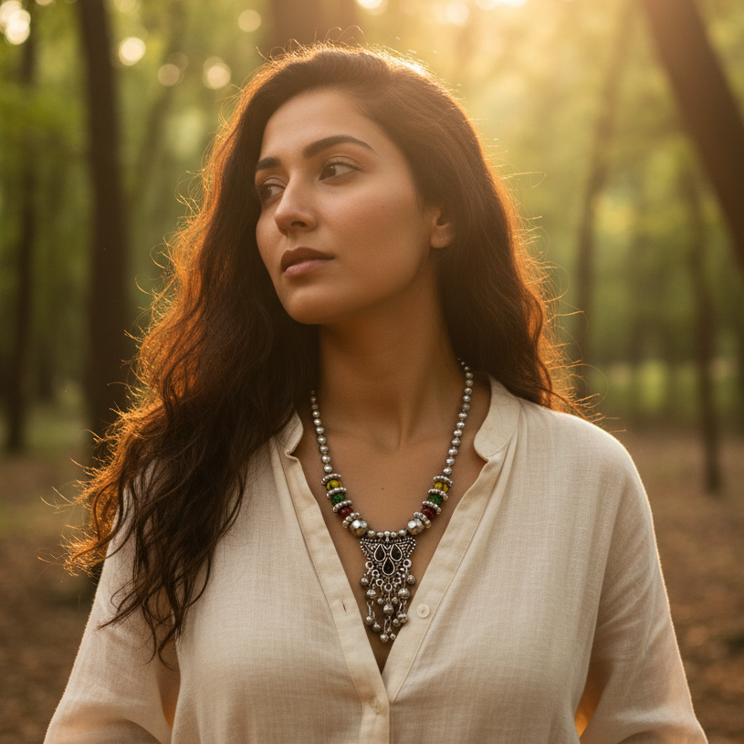 JewelMaze Antique Oxidised Jewelry Necklace For Women