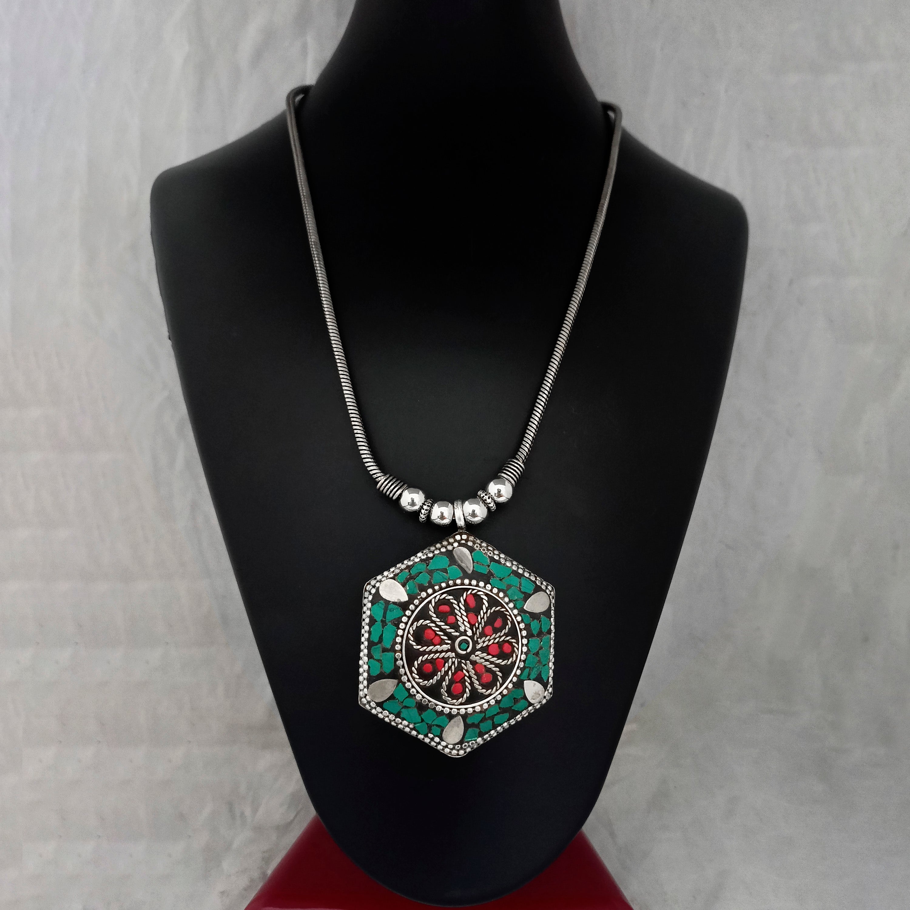 JewelMaze Elegant Oxidised long necklace For Traditional Wear