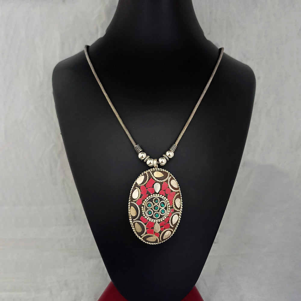 JewelMaze Elegant Oxidised long necklace For Traditional Wear