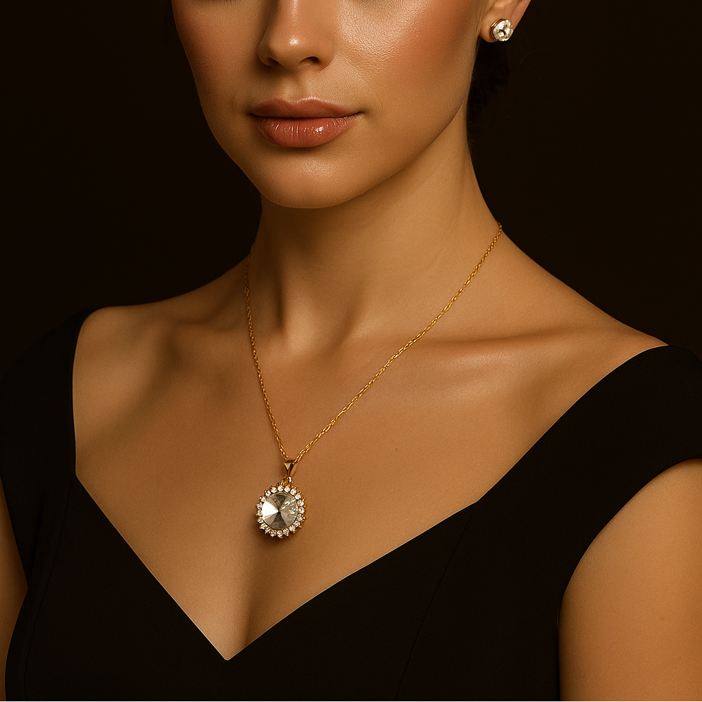 JewelMaze Shimmering Crystal Chain Pendant Jewelry Set