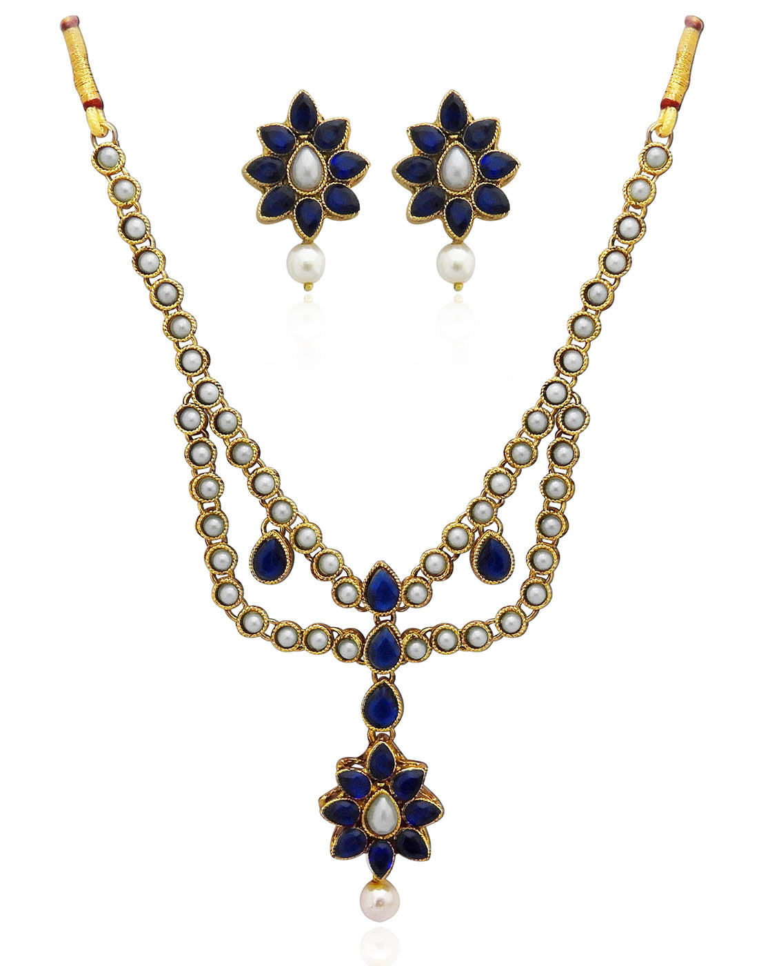 JewelMaze Blue Kundan Stone Gold Plated Necklace Set