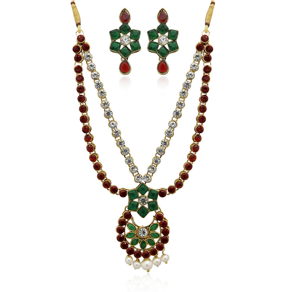JewelMaze Red Kundan Stone Gold Plated Necklace Set