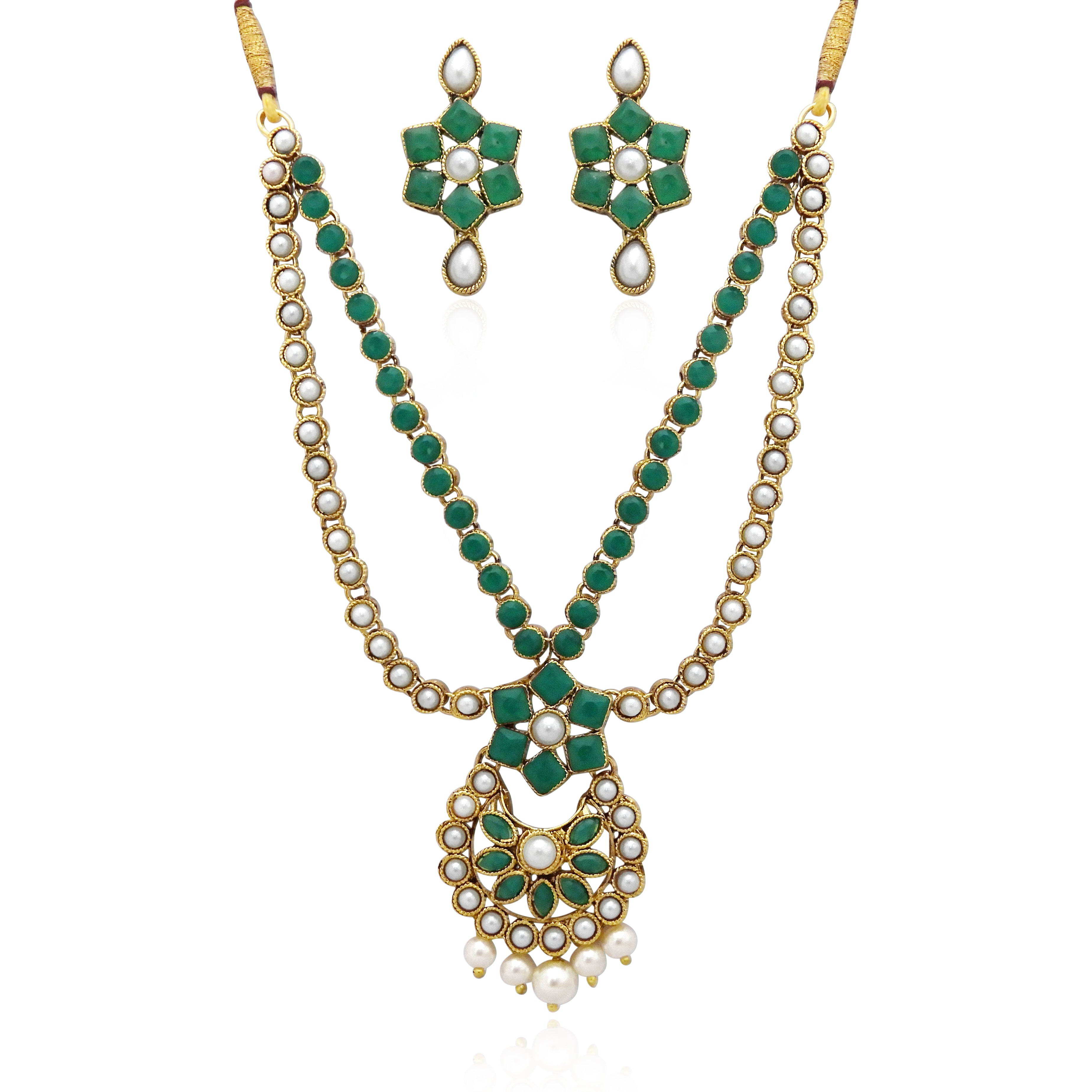 JewelMaze Gold Plated Green Kundan Stone Necklace Set