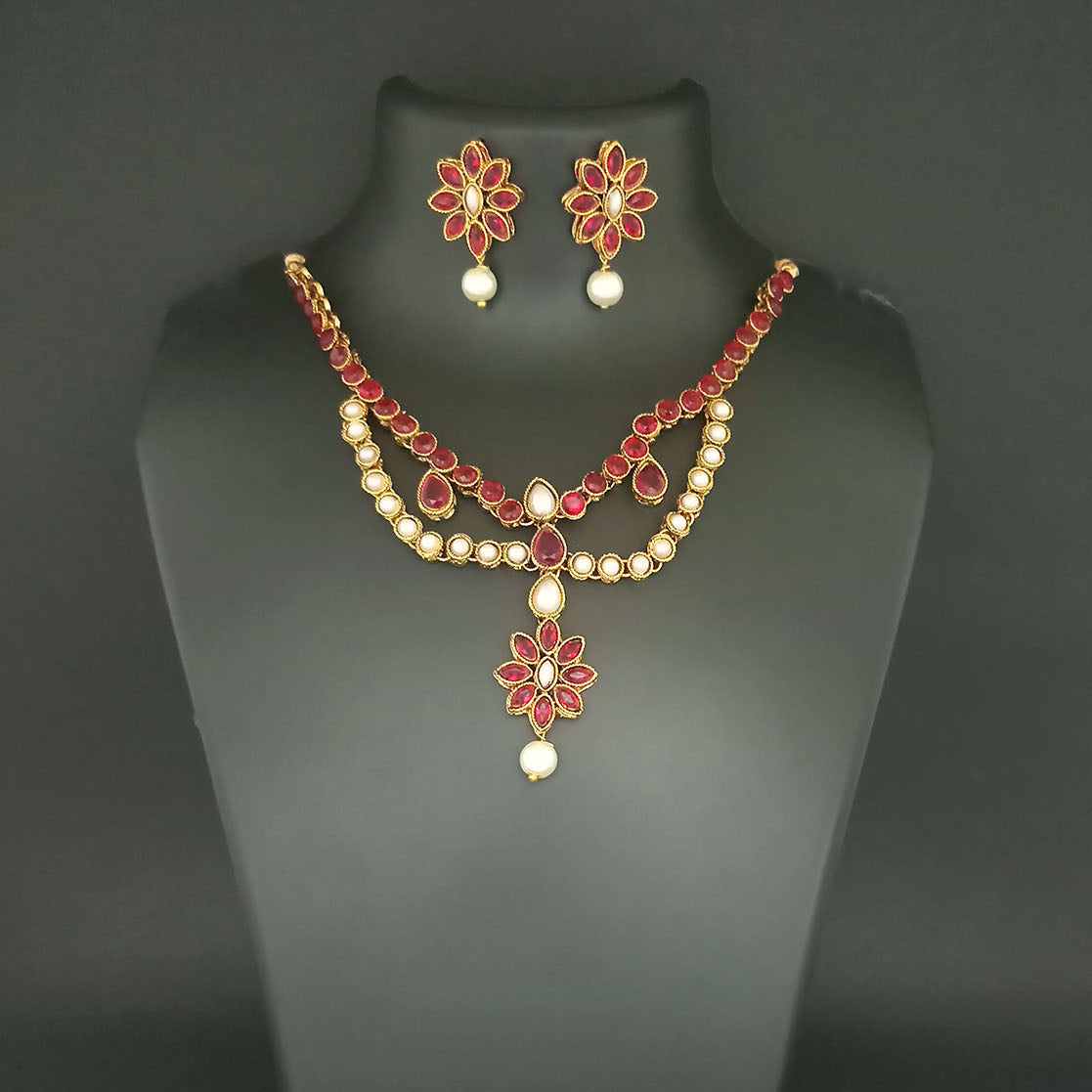 JewelMaze Gold Plated Pink Kundan Stone Necklace Set
