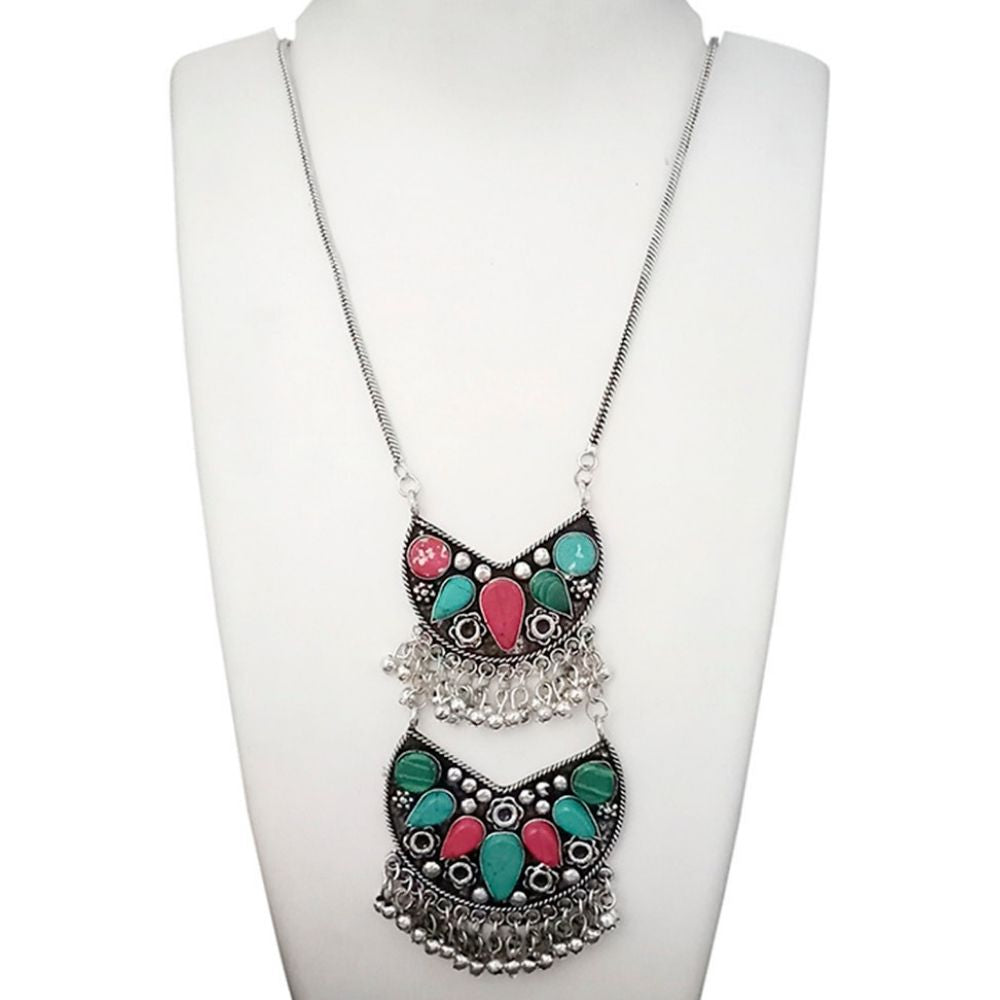 JewelMaze Elegant Oxidised long necklace For Traditional Wear