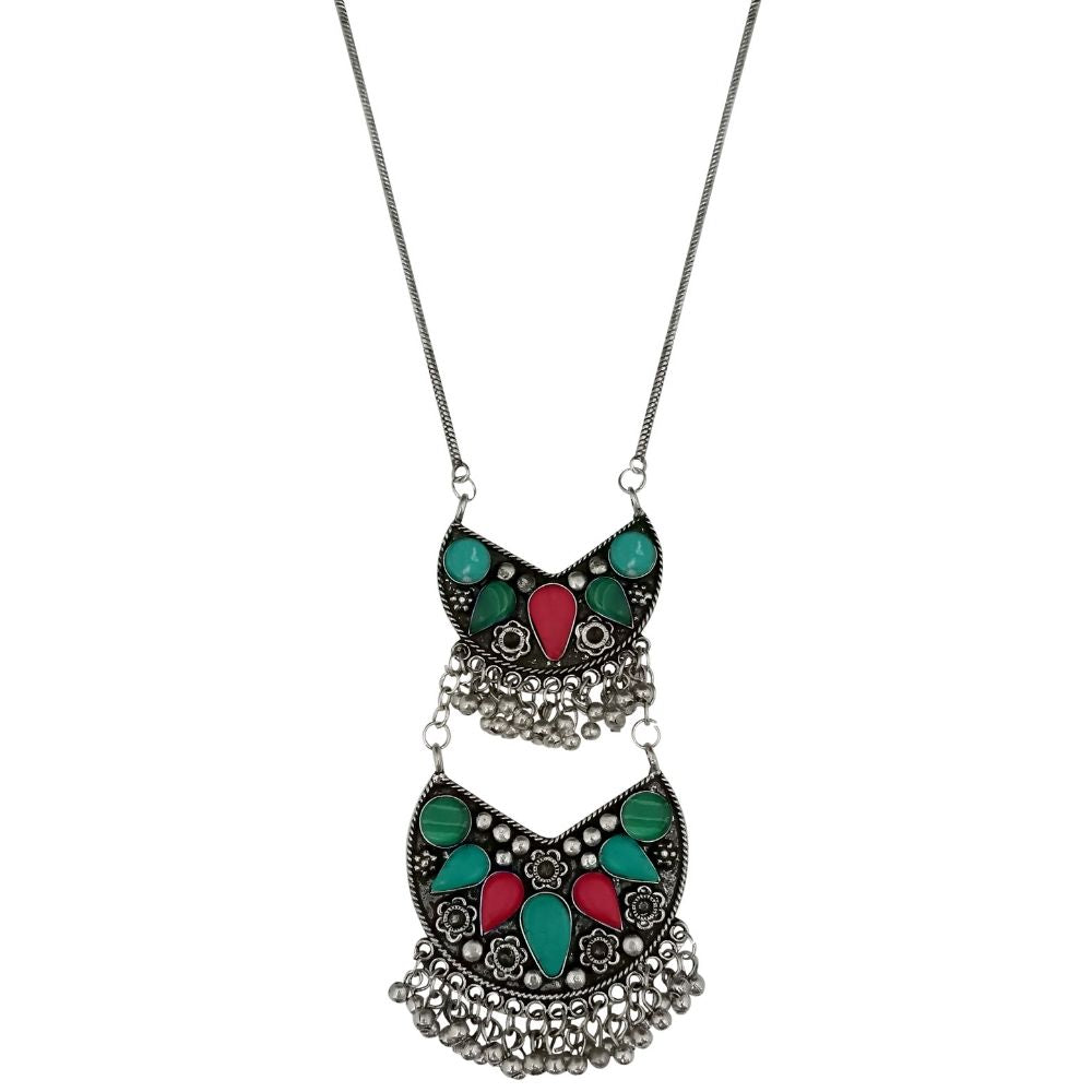 JewelMaze Elegant Oxidised long necklace For Traditional Wear