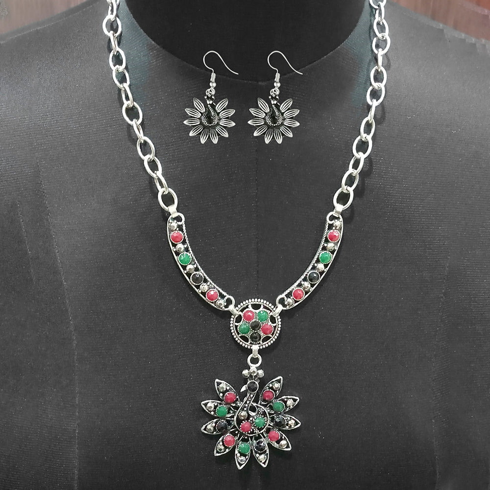 JewelMaze Antique Oxidised Jewelry Necklace Set For Women