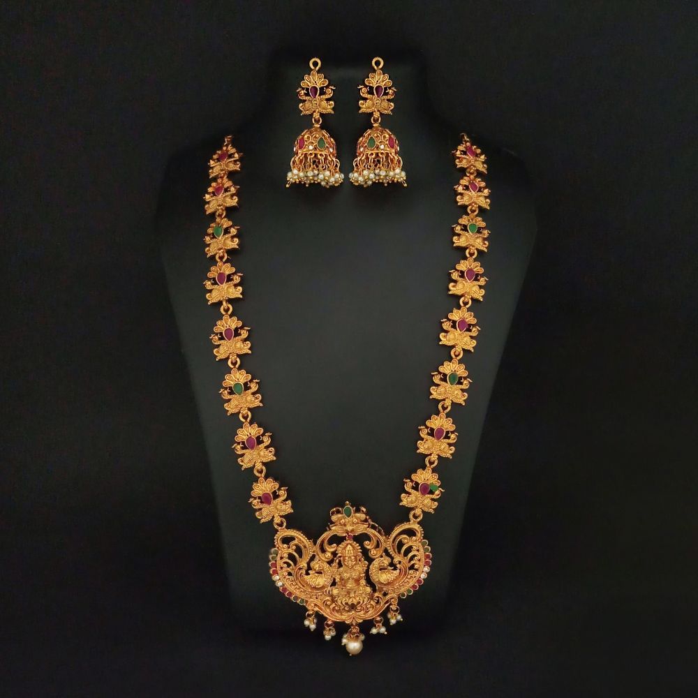 JewelMaze Traditional Long Temple Necklace Set