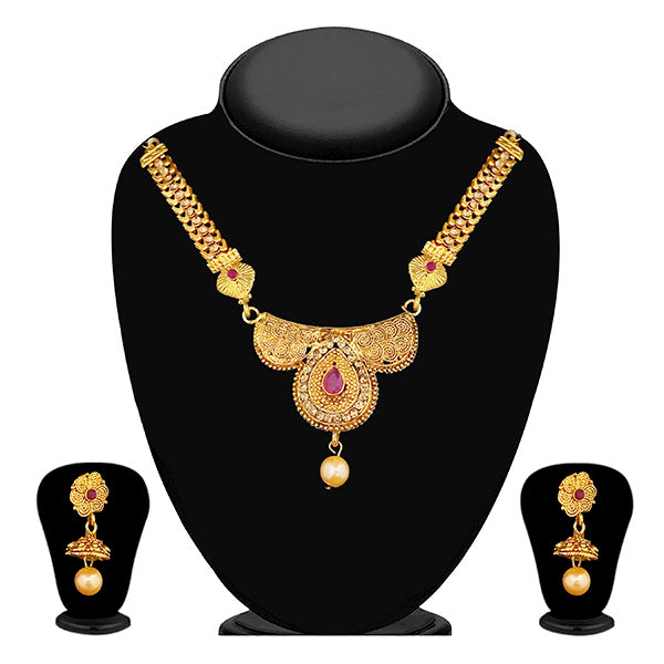 JewelMaze Brown Austrian Stone Gold Plated Necklace Set - 1113901