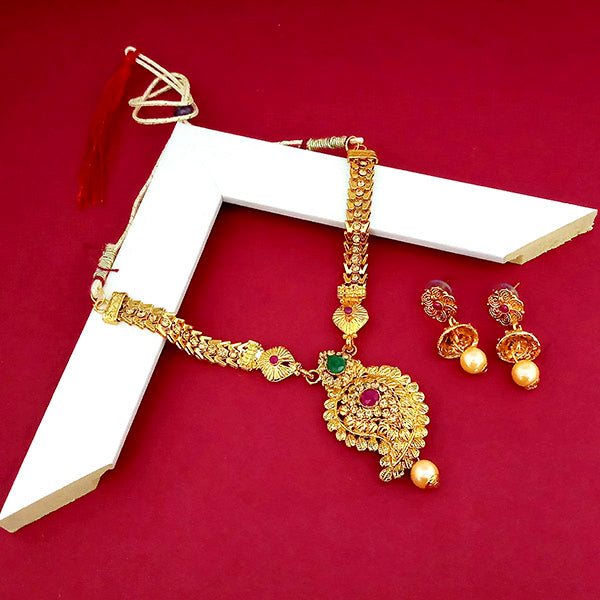 JewelMaze Maroon And Green Austrian Stone Gold Plated Necklace Set - 1113910