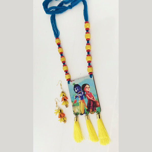 JewelMaze Lord Radha Krishna Digital Printed Wooden Necklace Set