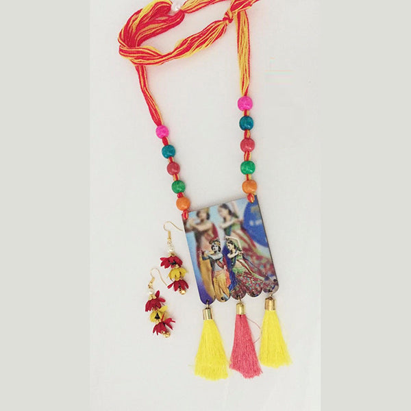 JewelMaze Lord Radha Krishna Digital Printed Wooden Necklace Set