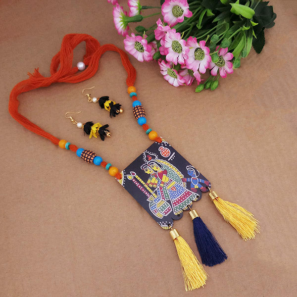 JewelMaze Lord Radha Krishna Digital Printed Wooden Necklace Set