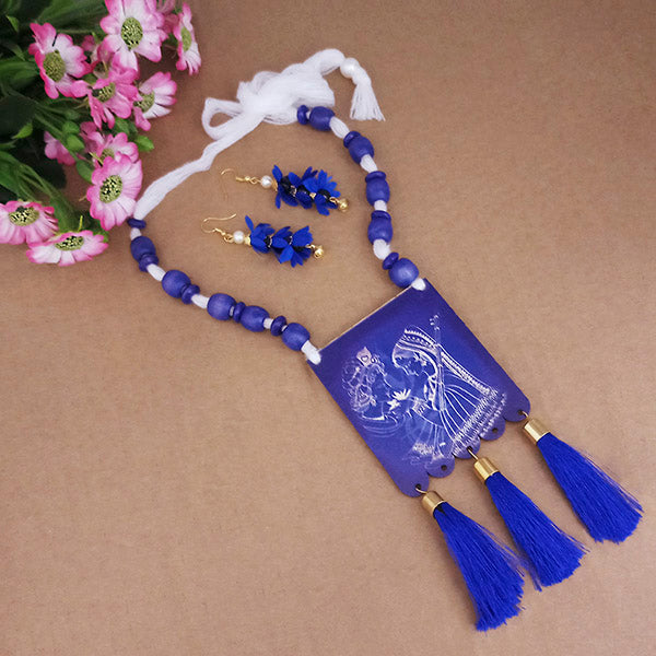 JewelMaze Lord Radha Krishna Digital Printed Wooden Necklace Set