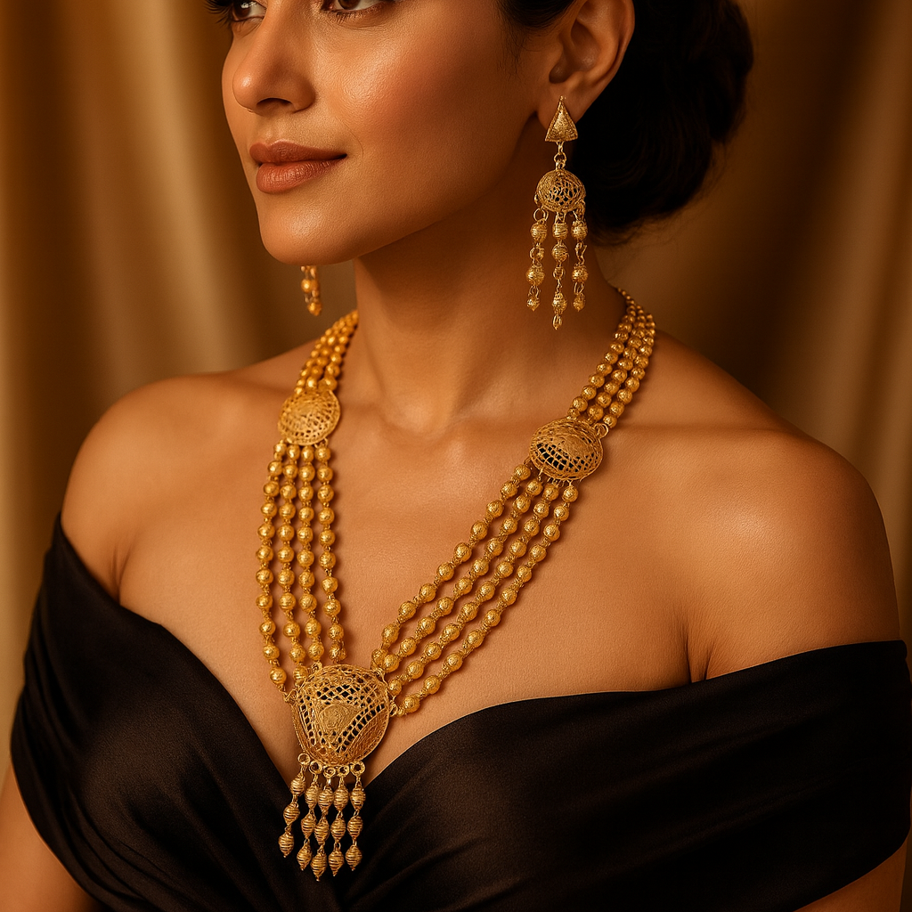 JewelMaze Royal Multi-String Long Necklace Set for Wedding