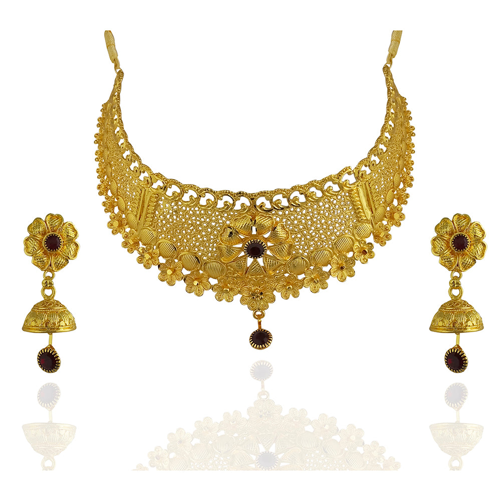 JewelMaze Gold Plated Traditional Designer Necklace & Earring Set