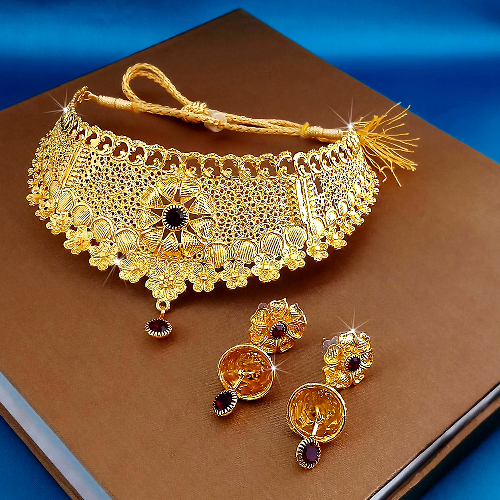 JewelMaze Gold Plated Traditional Designer Necklace & Earring Set