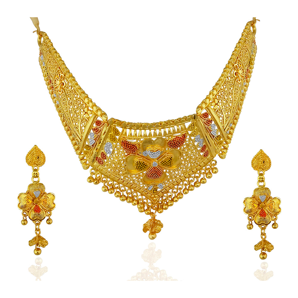 JewelMaze Gold Plated Traditional Designer Necklace & Earring Set