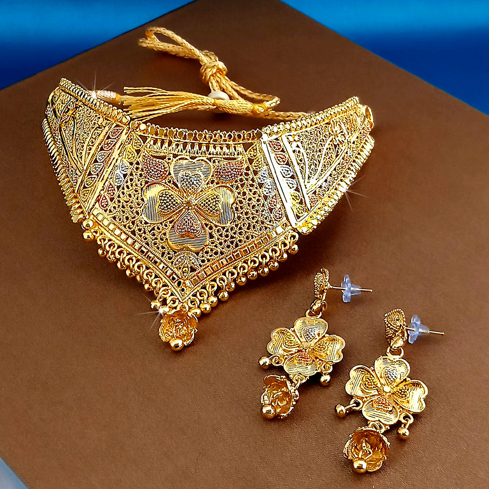 JewelMaze Gold Plated Traditional Designer Necklace & Earring Set