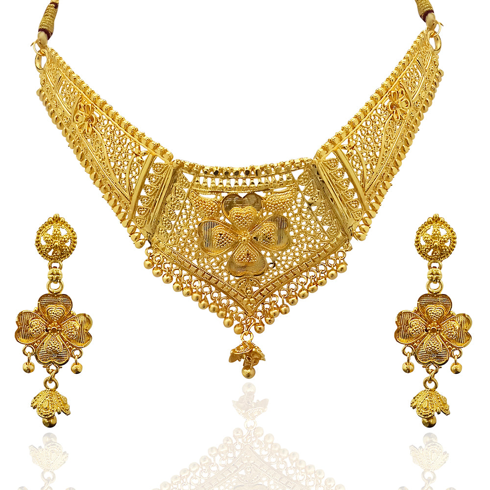 JewelMaze Gold Plated Traditional Designer Necklace & Earring Set