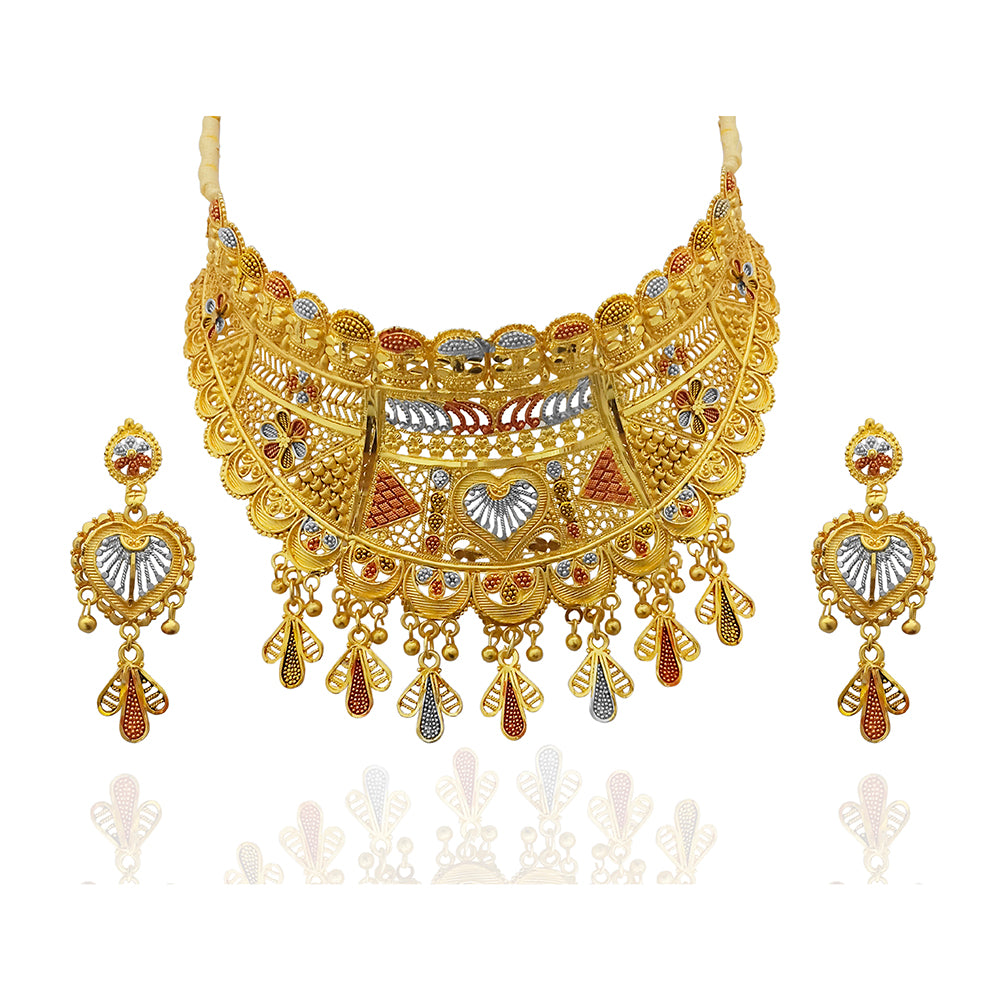 JewelMaze Gold Plated Traditional Designer Necklace & Earring Set