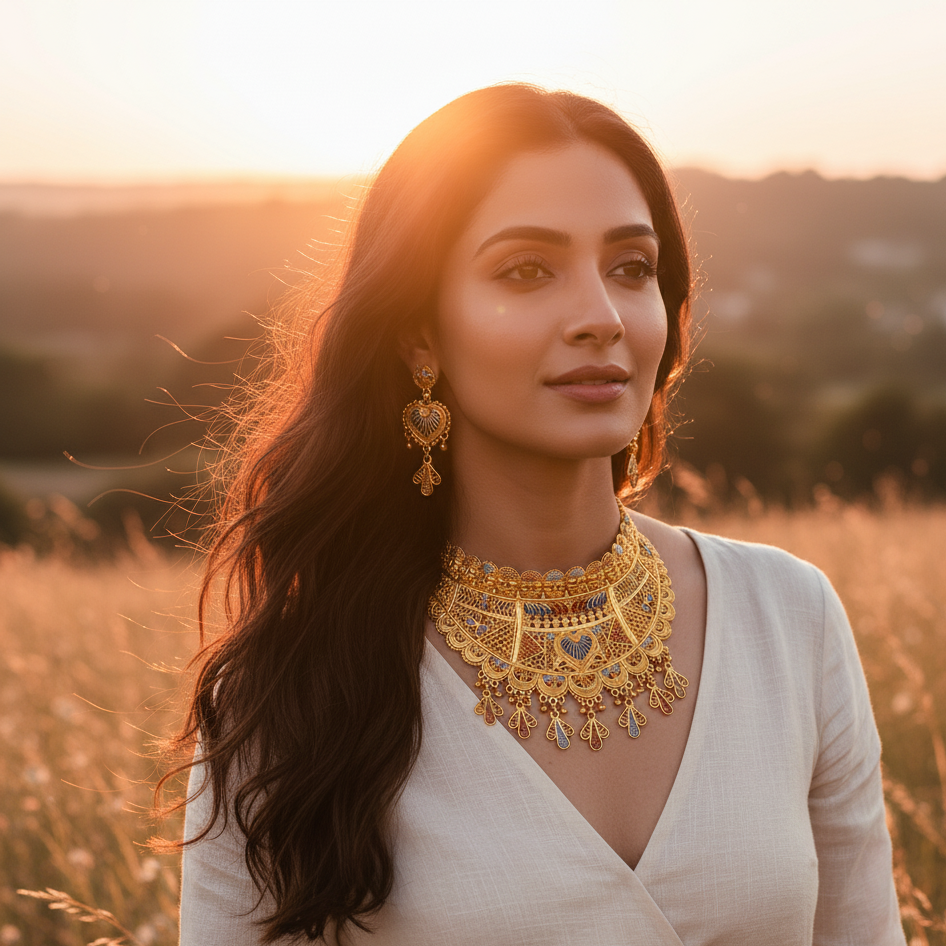 JewelMaze Gold Plated Traditional Designer Necklace & Earring Set