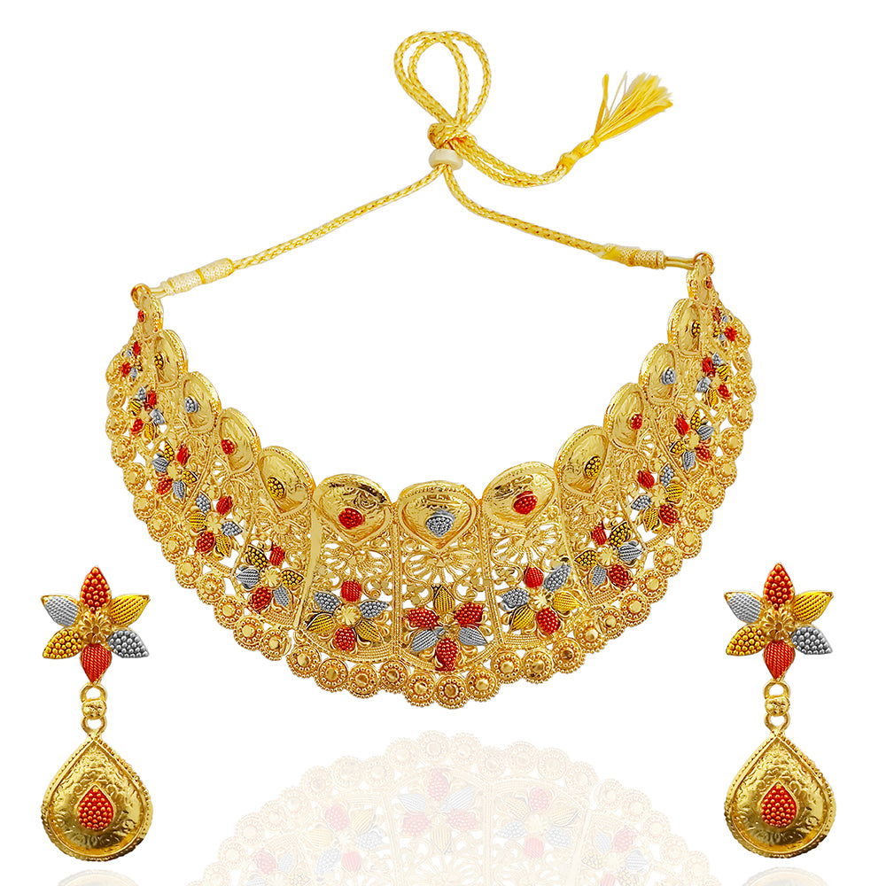 JewelMaze Gold Plated Traditional Designer Necklace & Earring Set