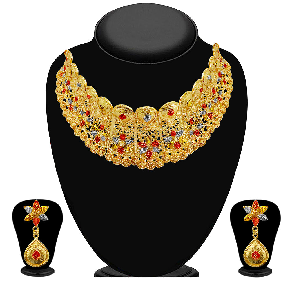 JewelMaze Gold Plated Traditional Designer Necklace & Earring Set