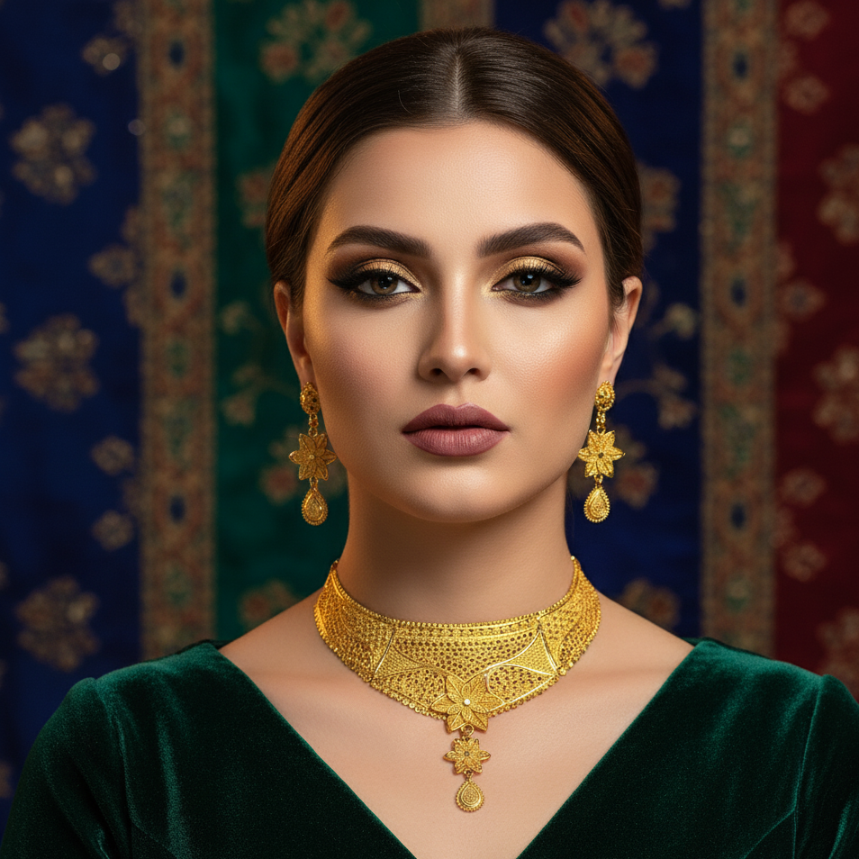 JewelMaze Gold Plated Traditional Designer Necklace & Earring Set