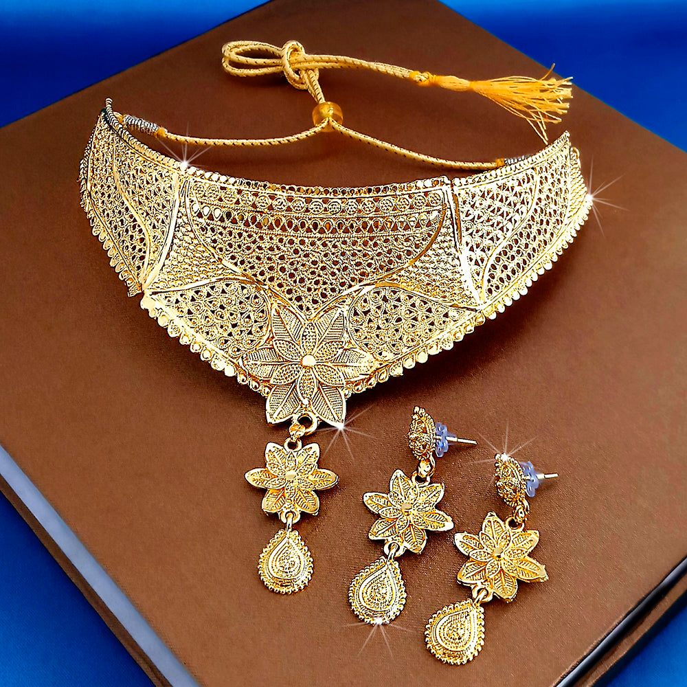 JewelMaze Gold Plated Traditional Designer Necklace & Earring Set