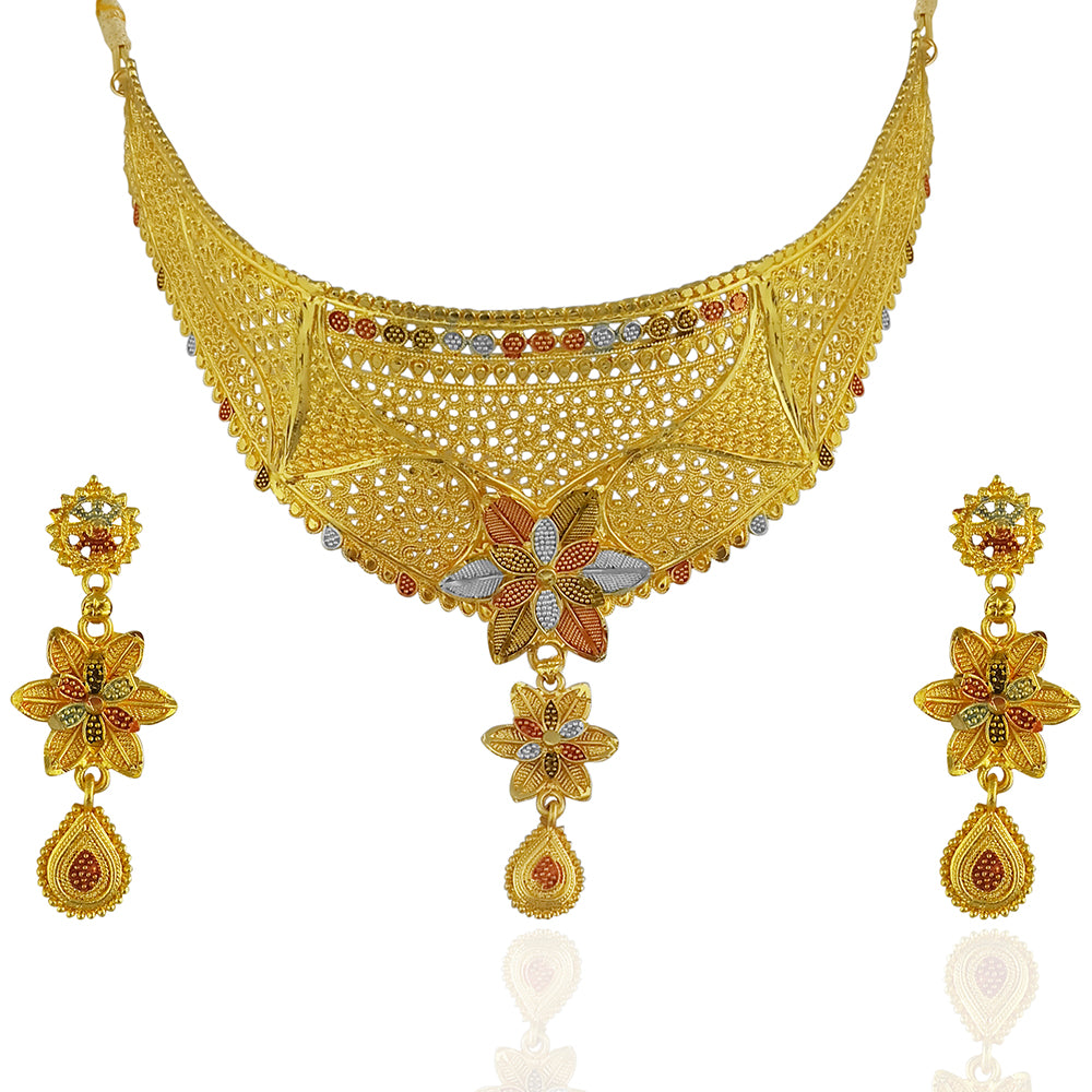 JewelMaze Gold Plated Traditional Designer Necklace & Earring Set