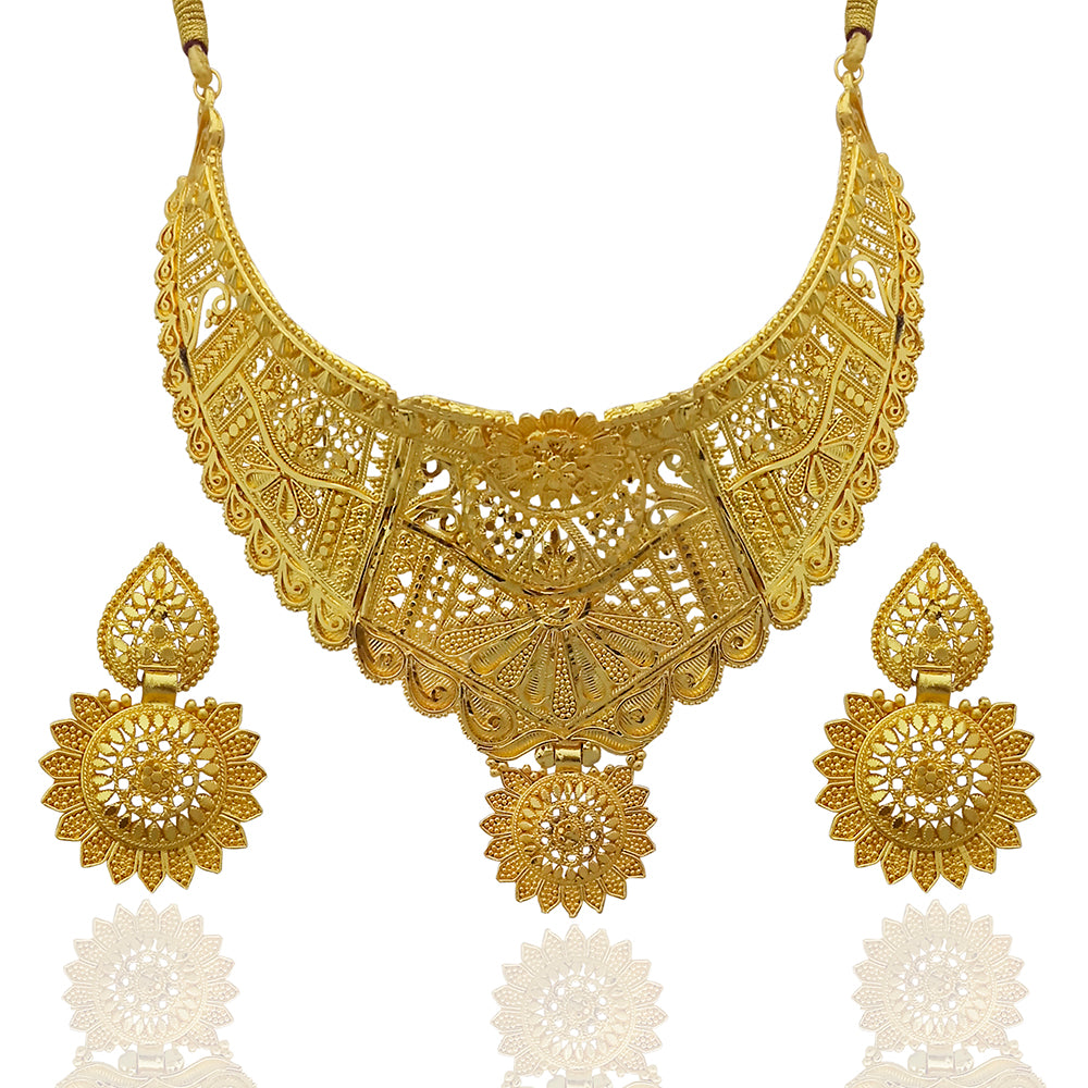 JewelMaze Gold Plated Traditional Designer Necklace & Earring Set