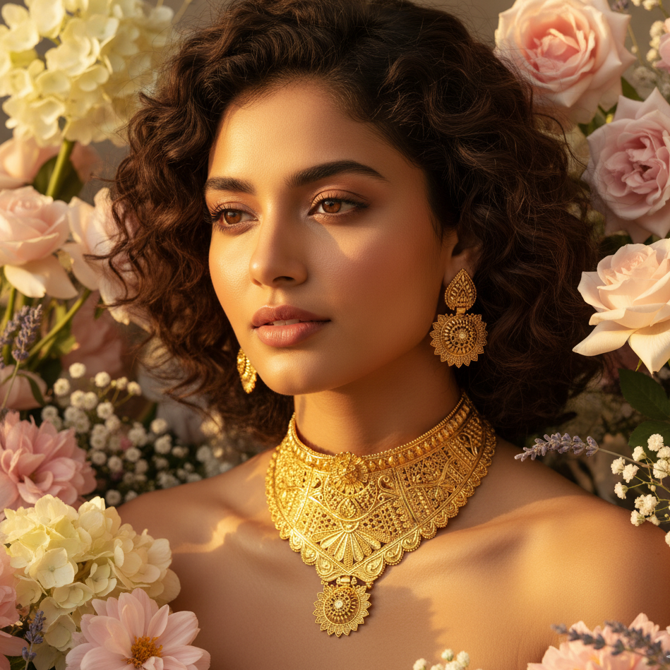 JewelMaze Gold Plated Traditional Designer Necklace & Earring Set