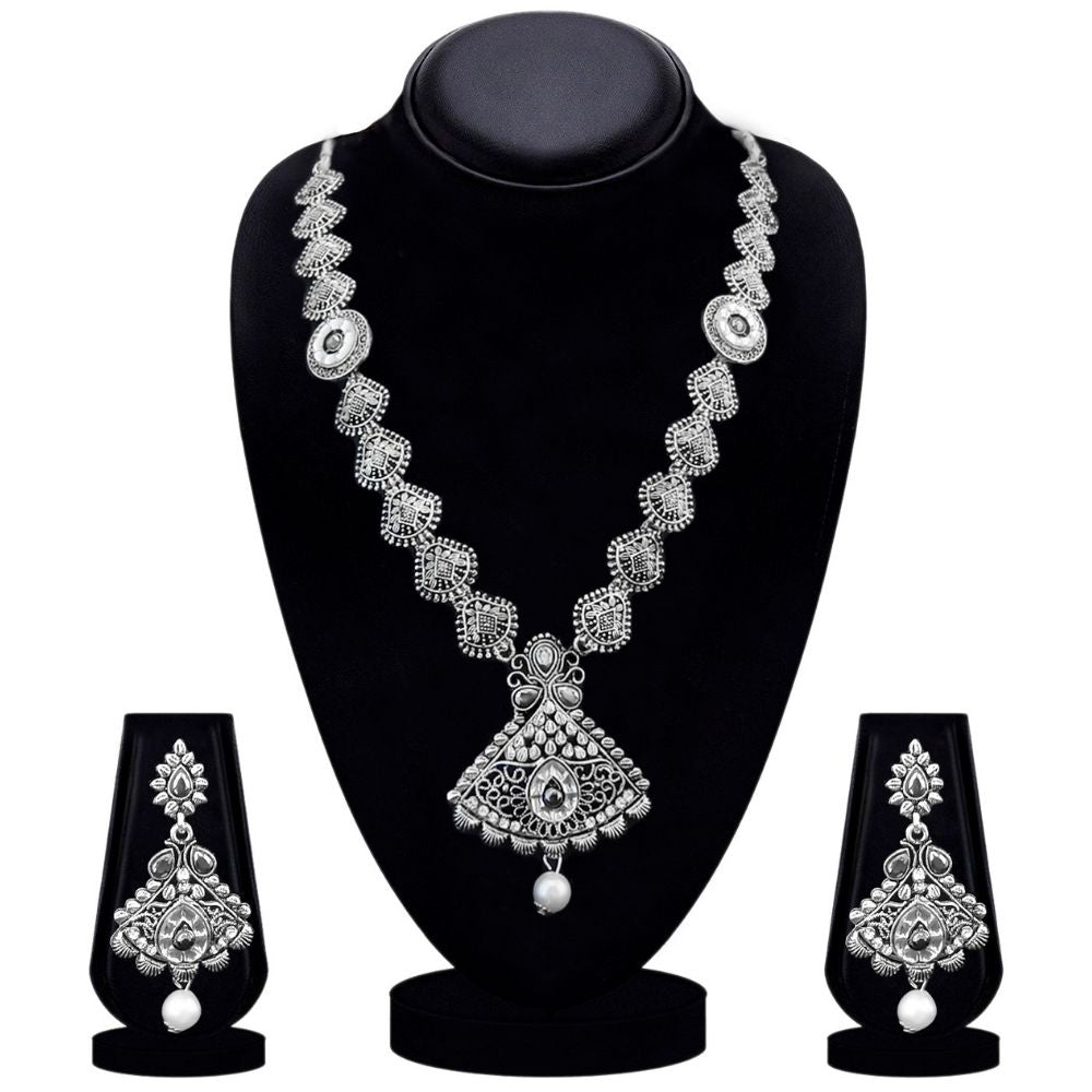 JewelMaze Elegant Oxidised long necklace Set For Traditional Wear
