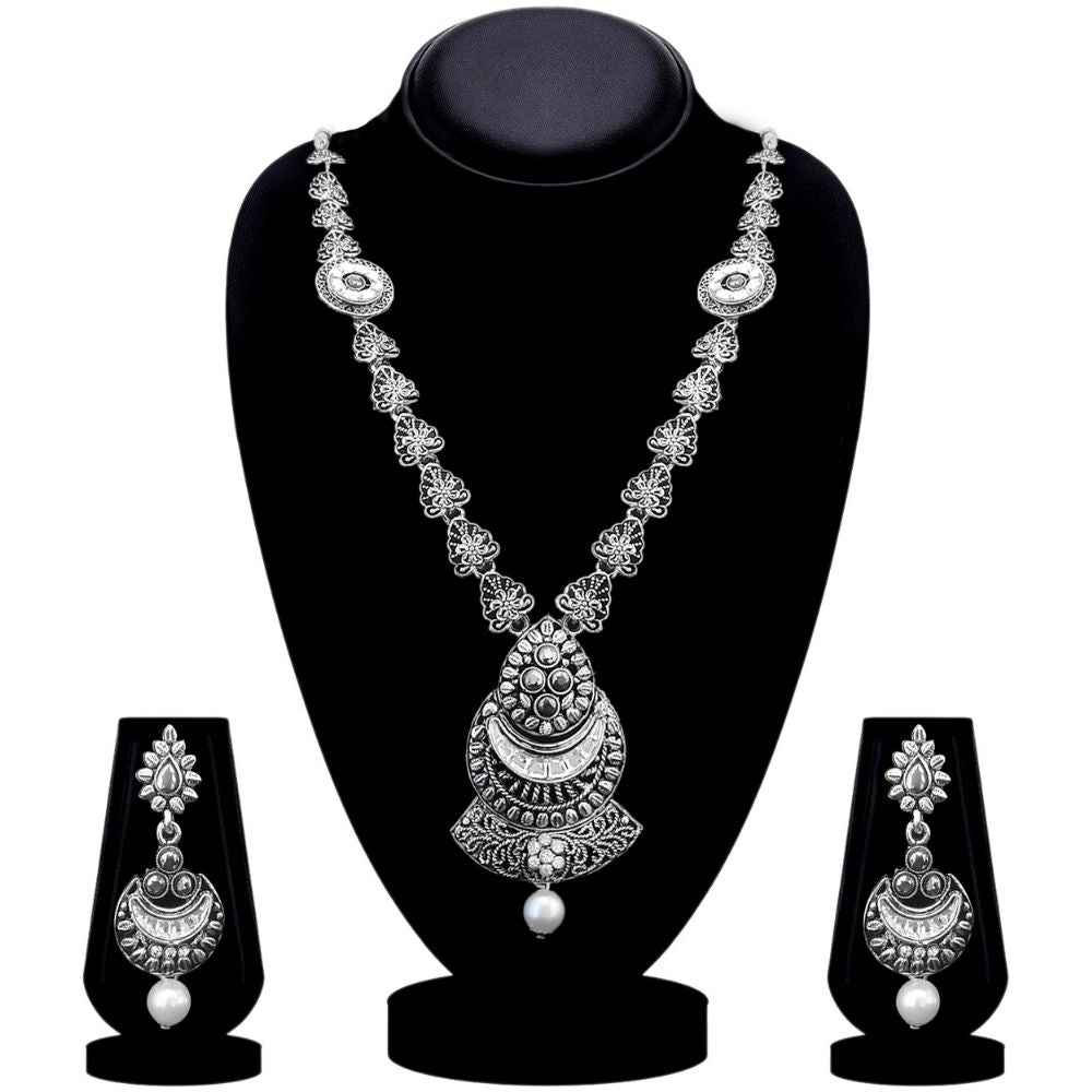 JewelMaze Elegant Oxidised long necklace Set For Traditional Wear