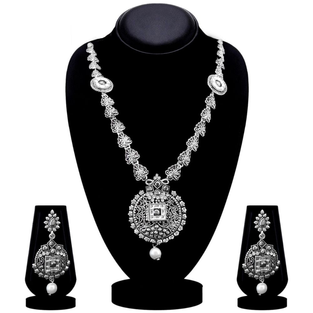 JewelMaze Elegant Oxidised long necklace Set For Traditional Wear
