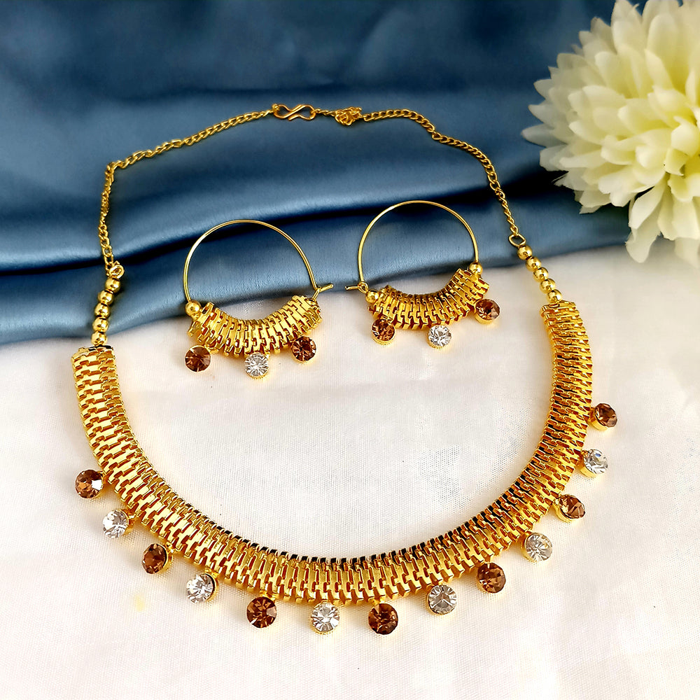 JewelMaze Brown Gold Plated Austrian Stone Necklace Set