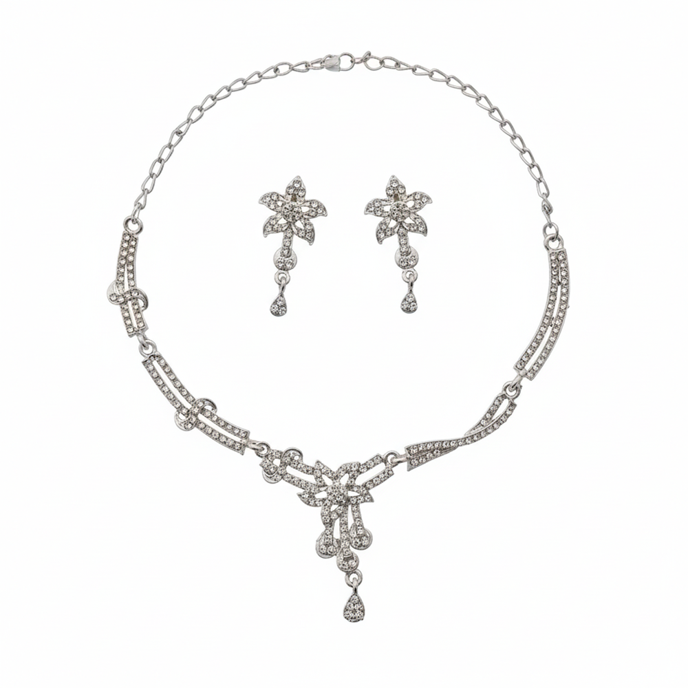 JewelMaze Sparkling Austrian Stone Silver Plated Necklace Set