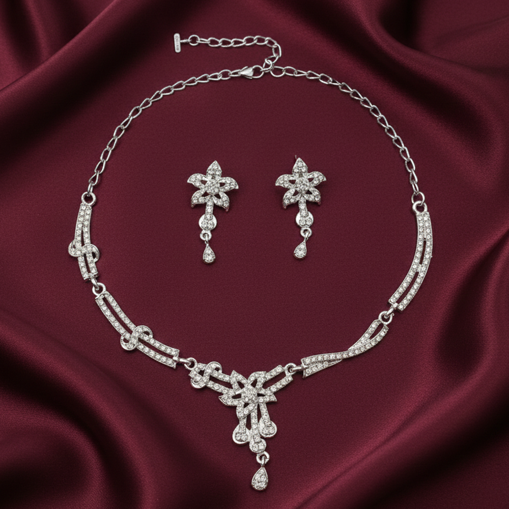 JewelMaze Sparkling Austrian Stone Silver Plated Necklace Set