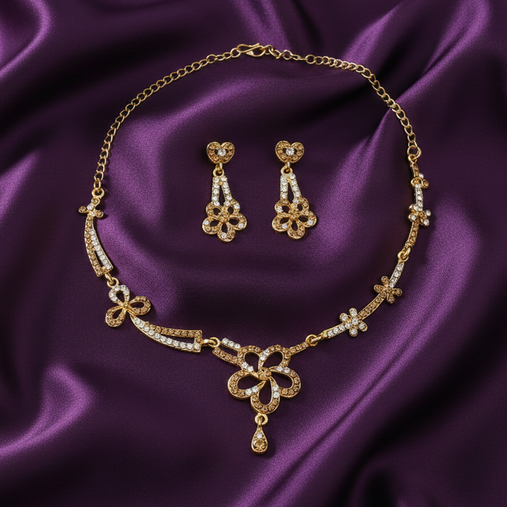 JewelMaze Sparkling Floral Austrian Stone Necklace Set